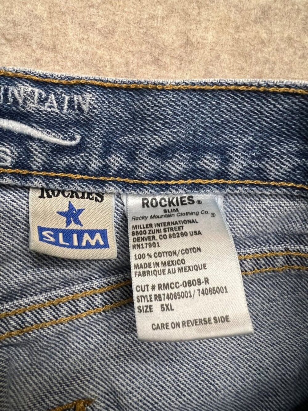 Vintage Rockies Slim Jeans Medium Wash Slim Straight Leg Extra Long 5 XLONG 90s - Picture 5 of 12